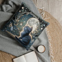 Moonlit Art Nouveau Kitten Under Celestial Sky