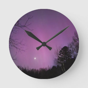 Moonlit aurora wall clock