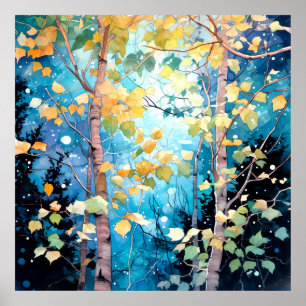 Moonlit Autumn Forest Art Poster