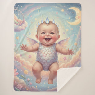 Moonlit Baby Dragon - A Whimsical Fantasy Sherpa Blanket