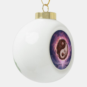 Moonlit Balance – Yin Yang of Eternal Light. Ceramic Ball Christmas Ornament