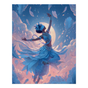 Moonlit Ballerina Sky Dance Fantasy Art Poster
