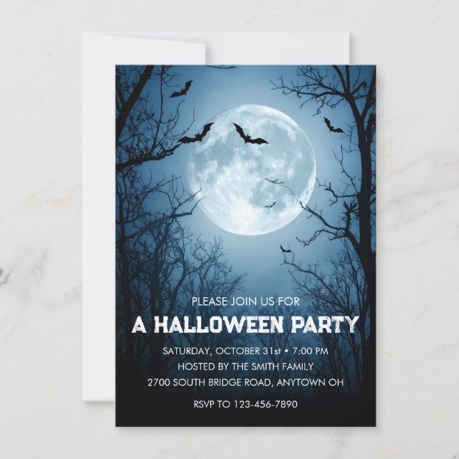 Moonlit Bats Halloween Party Invitation (Front)