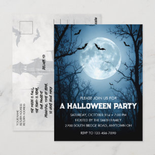 Moonlit Bats Halloween Party Invitation Postcard
