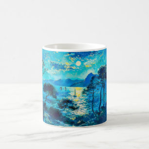 Moonlit Bay with Boats Impressionist Nocturne Coffee Mug