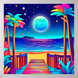 Moonlit Beach Colours  Poster