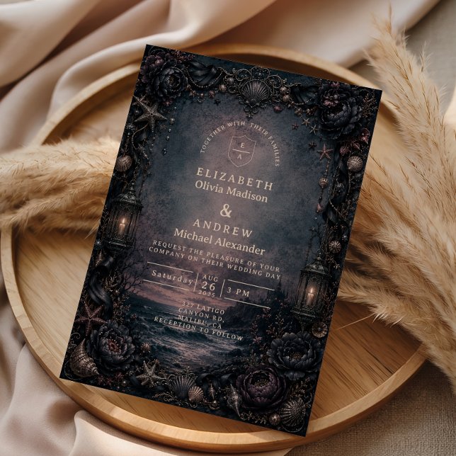 Moonlit Beach Goth Wedding Invitation (Creator Uploaded)
