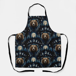 Moonlit Bear Watercolor Pattern | Celestial Forest Apron
