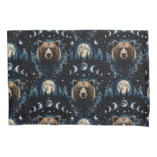 Moonlit Bear Watercolor Pattern Celestial Forest Pillowcase