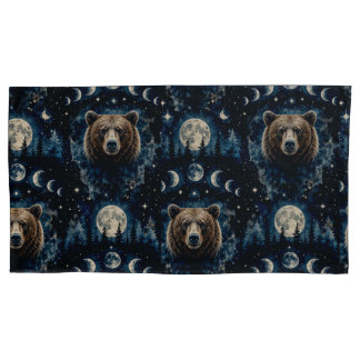Moonlit Bear Watercolor Pattern | Celestial Forest Pillowcase