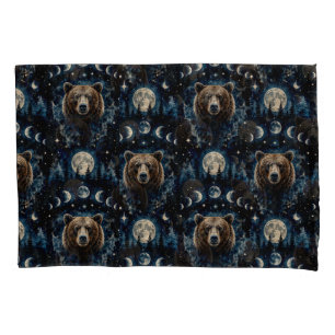 Moonlit Bear Watercolor Pattern Celestial Forest Pillowcase