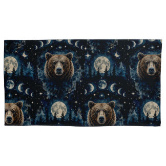 Moonlit Bear Watercolor Pattern | Celestial Forest Pillowcase