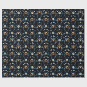 Moonlit Bear Watercolor Pattern   Celestial Forest Wrapping Paper