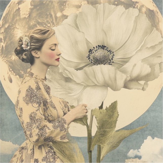 Moonlit Beauty – Woman with White Flower and Moon (Front)