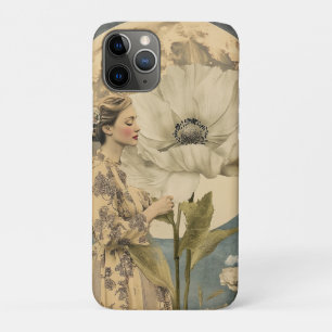 Moonlit Beauty – Woman with White Flower and Moon iPhone 11 Pro Case