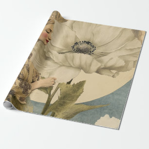 Moonlit Beauty – Woman with White Flower and Moon Wrapping Paper