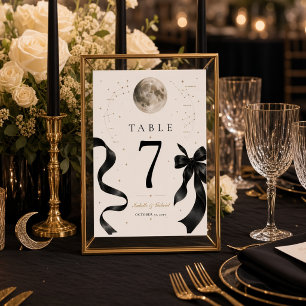 Moonlit Black Bow Celestial Wedding  Table Number