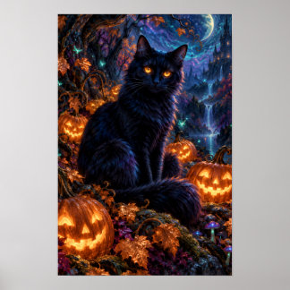 Moonlit Black Cat Halloween Poster