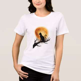 Moonlit Black Cat Silhouette Elegant Halloween  Tri-Blend Shirt