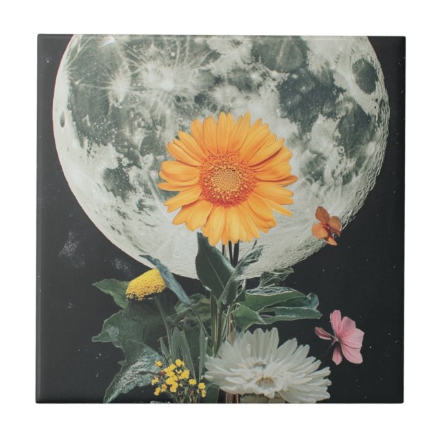Moonlit Blooms Over Rustic Charm (2) Ceramic Tile (Front)