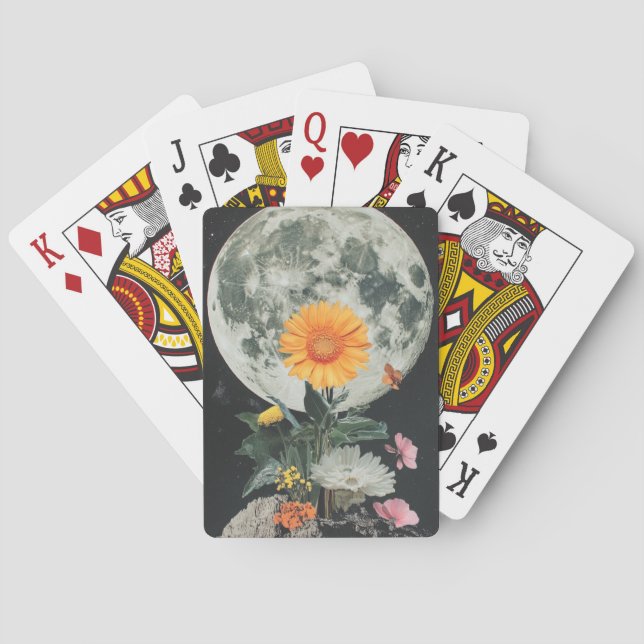 Moonlit Blooms Over Rustic Charm (2) Playing Cards (Back)