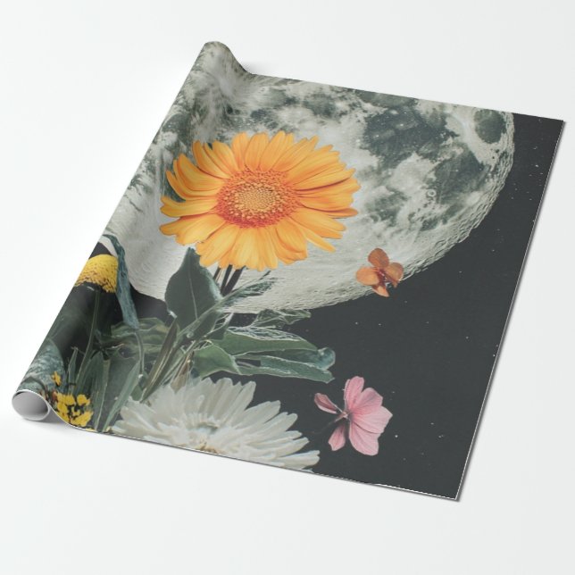Moonlit Blooms Over Rustic Charm (2) Wrapping Paper (Unrolled)