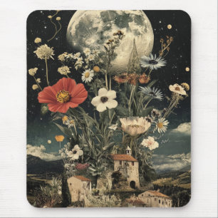 Moonlit Blooms Over Rustic Charm Mouse Pad