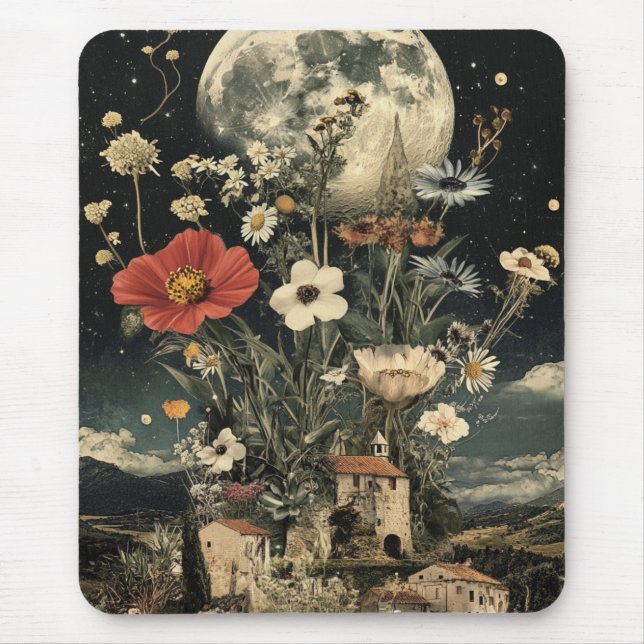 Moonlit Blooms Over Rustic Charm Mouse Pad (Front)