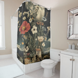 Moonlit Blooms Over Rustic Charm Shower Curtain