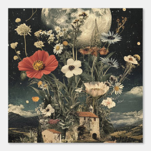 Moonlit Blooms Over Rustic Charm Wallpaper