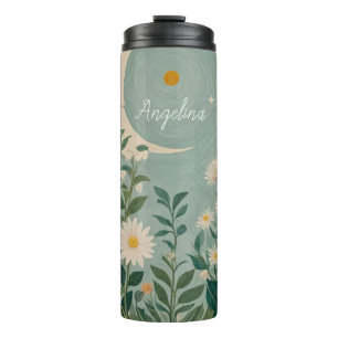 Moonlit Blooms: Pastel Floral and Crescent Moon Thermal Tumbler