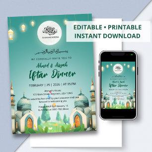 Moonlit Blue Mosque Ramadan Iftar Invitation