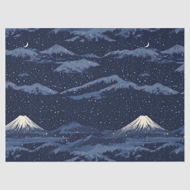 Moonlit Blue Snow Mountains Celestial Pattern Tissue Paper (Front)