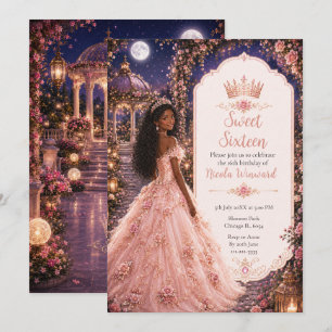 Moonlit Blush Pink Garden Sweet Sixteen Invitation