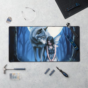 Moonlit Bond – The Wolf and the Gothic Fairy. Desk Mat