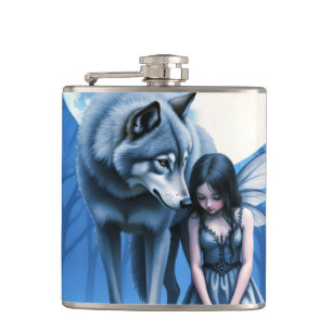 Moonlit Bond – The Wolf and the Gothic Fairy. Hip Flask