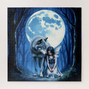 Moonlit Bond – The Wolf and the Gothic Fairy. Jigsaw Puzzle