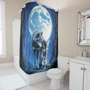 Moonlit Bond – The Wolf and the Gothic Fairy. Shower Curtain