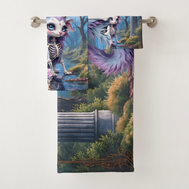 Moonlit Bones – Guardian of Forgotten Dreams.  Bath Towel Set (Insitu)