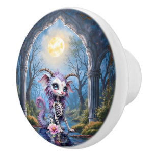 Moonlit Bones – Guardian of Forgotten Dreams. Ceramic Knob