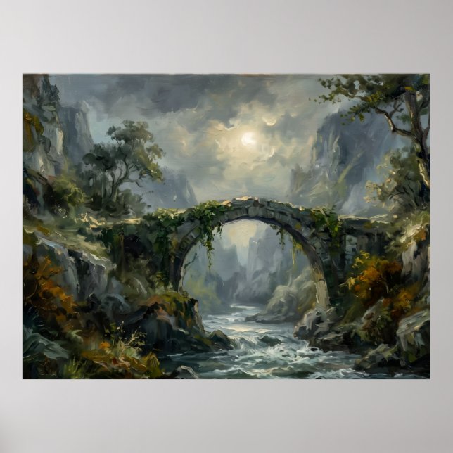 Moonlit Bridge Spirit Landscape Poster (Front)