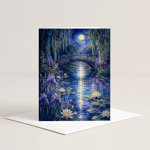 Moonlit Bridge Watercolor Note Card