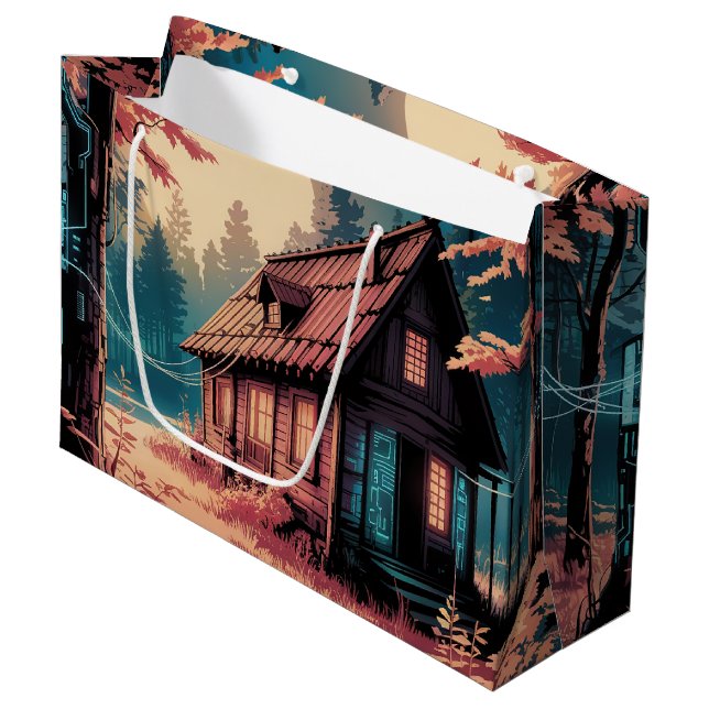 Moonlit Cabin Japanese Forest Art (2) Large Gift Bag (Front Angled)