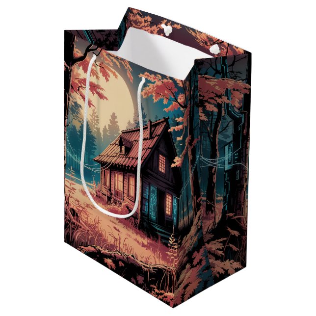 Moonlit Cabin Japanese Forest Art (2) Medium Gift Bag (Front Angled)