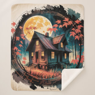 Moonlit Cabin Japanese Forest Art (3) Sherpa Blanket