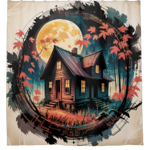 Moonlit Cabin Japanese Forest Art (3) Shower Curtain