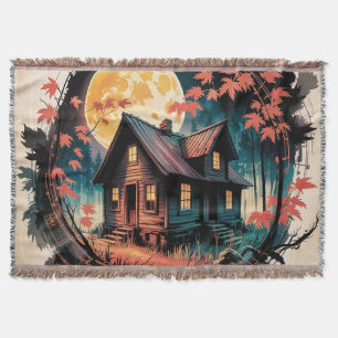 Moonlit Cabin Japanese Forest Art (3) Throw Blanket