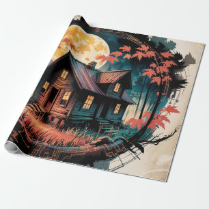 Moonlit Cabin Japanese Forest Art (3) Wrapping Paper