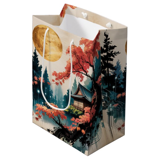 Moonlit Cabin Japanese Forest Art (4) Medium Gift Bag (Front Angled)