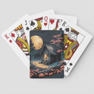 Moonlit Cabin Japanese Forest Art (6) Playing Cards
